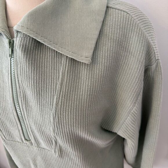 Thread & Supply Aqua Gray Ribbed Quarter-Zip Pullover Sweater Size Small - Picture 3 of 7